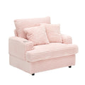 39 Inch Spring Upholstered Armchair And Ottoman Set Comfortable Single Sofa With Cup Holder And Corduroy Fabric, Perfect For Living Room Or Bedroom Pink Corduroy 1 Seat