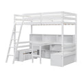 Twin Loft Bed With Storage Shelves, Drawers, Seat And Desk For White Color Box Spring Not Required Twin White Wood Bedroom Modern Storage Included Pine