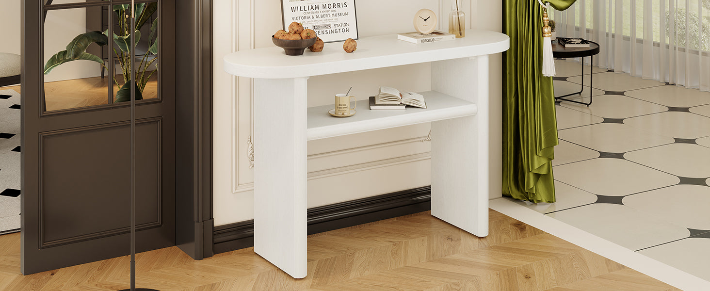 Elegant Minimalist Console Table With Rounded Edges And Sturdy Shelf Design For Entryway, Living Room Antique White Antique White Solid Wood Mdf