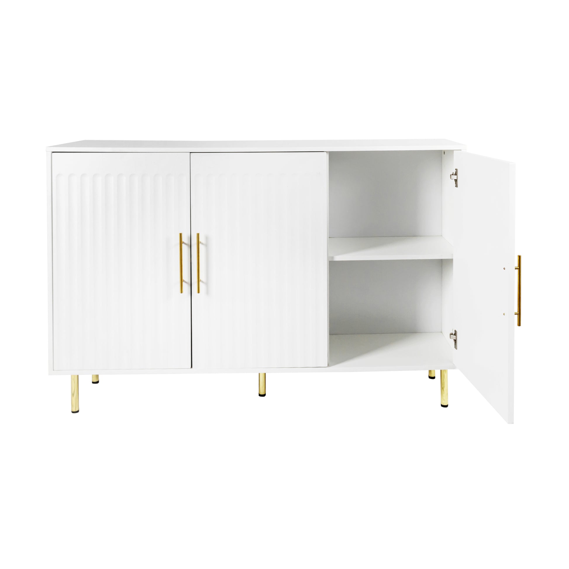 3 Door Large Storage Sideboard With Gold Handles For Kitchen, Dining Room And Living Room.55.12" W Accent White Buffet Cabinet, Coffee Bar Sideboard Cabinet With 3 Doors White White Particle Board