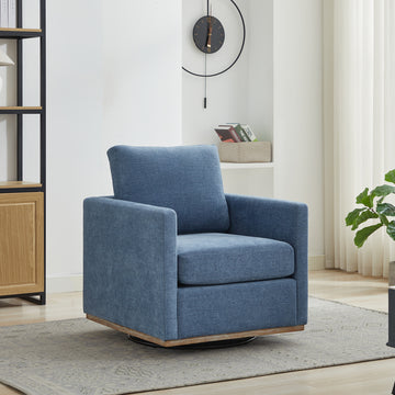 30.7"W Square Upholstered Swivel Accent Chair And Comfy Accent Single Sofa Chair, 360 Degree Club Chair, Lounge Armchair For Living Room Bedroom Apartment Nursery. Blue Blue Chenille