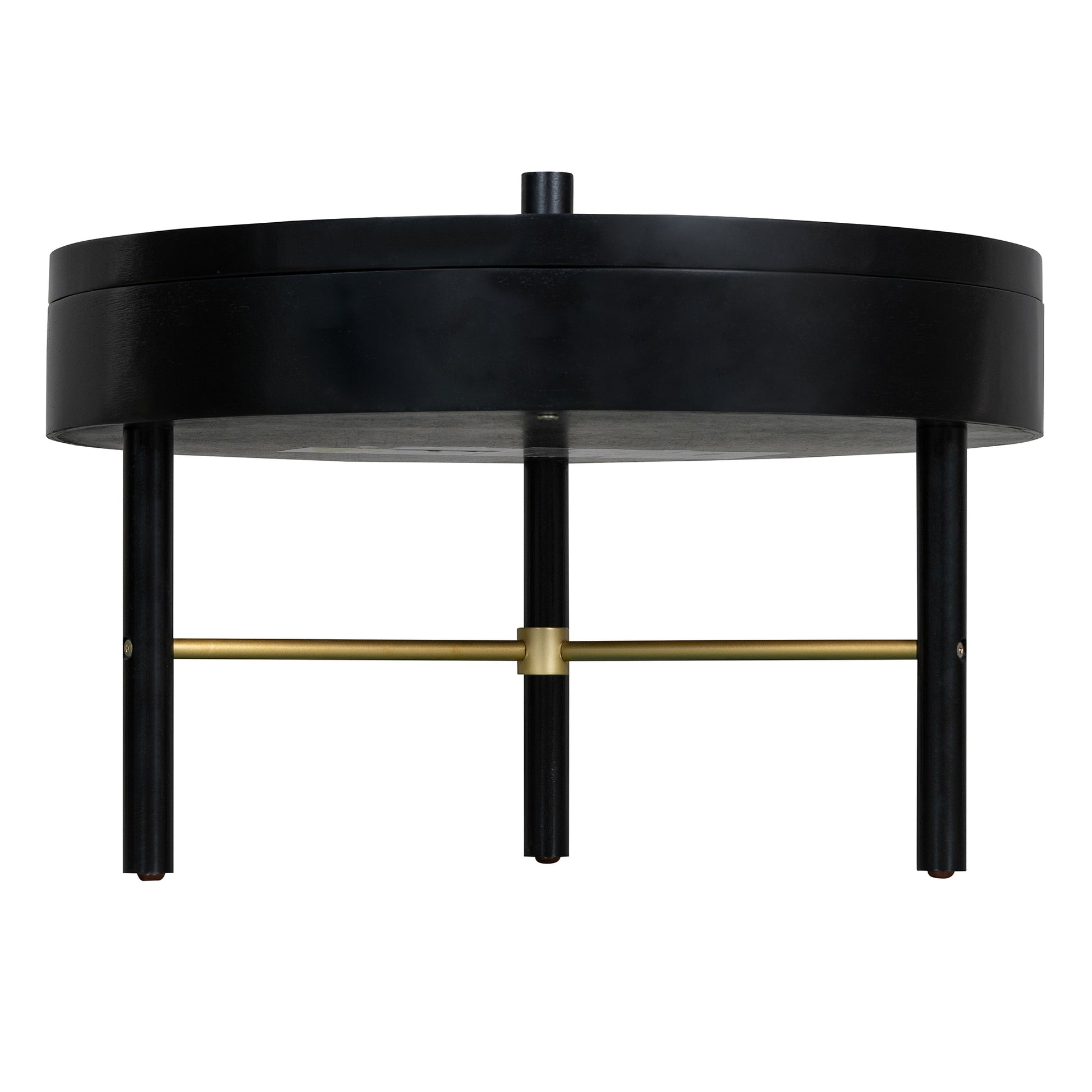 Modern Round Wood Rotating Tray Coffee Table With Storage & Metal Legs In Black Black Metal,Rubber Wood