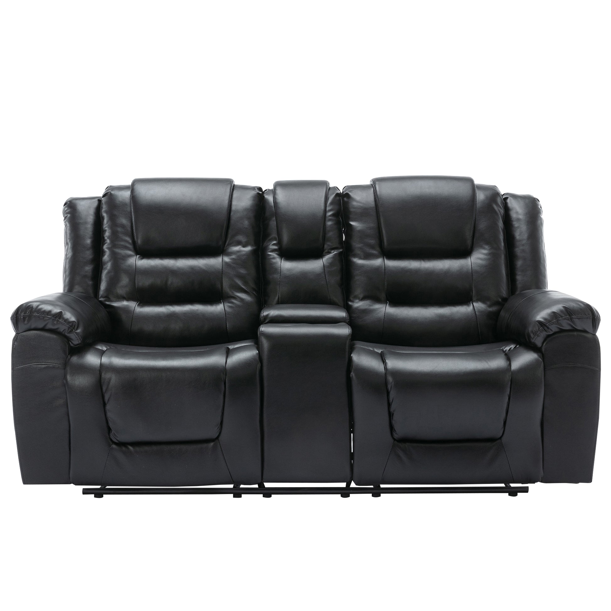 2 Seater Home Theater Recliner Manual Recliner Chair With A Storage Box And Two Cup Holders For Living Room,Bedroom, Black Old Sku:Pp302954Aab Black Foam Pu Leather