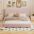 Queen Size Upholstered Bed With Tufted Headboard, Modern Velvet Platform Bedno Box Spring Required, Pink Queen Pink Solid Wood Mdf