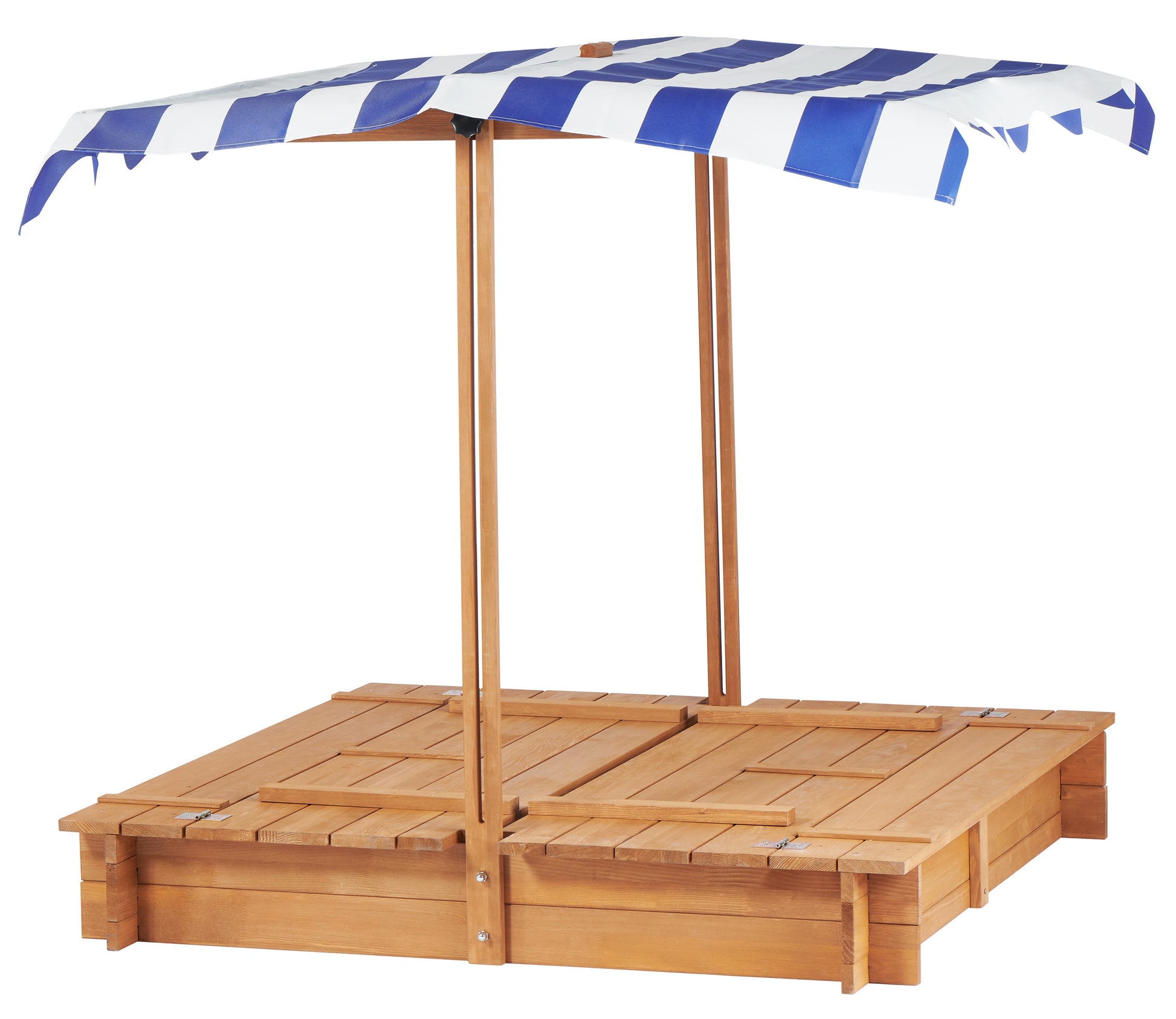 Kids Sandbox With Adjustable Cover, 46'' Wooden Sand Box With 2 Foldable Bench Seats, Outdoor Sandpit For Backyard Play Light Brown Solid Wood