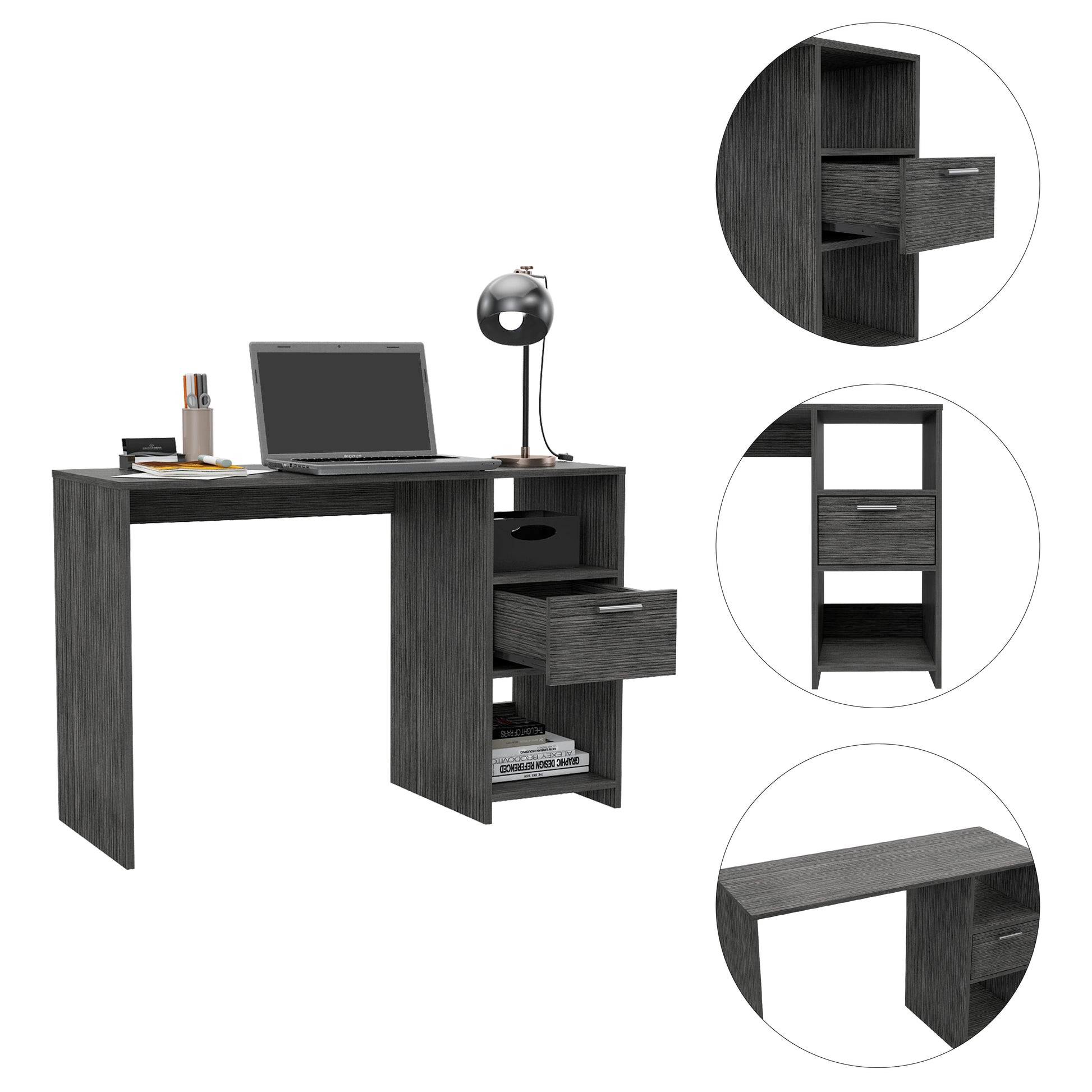 Arlington Writing Computer Desk, One Drawer, Two Shelves Gray Computer Desk Office Contemporary Rectangular Drawers Computer Tables Rectangular Melamine Engineered Wood