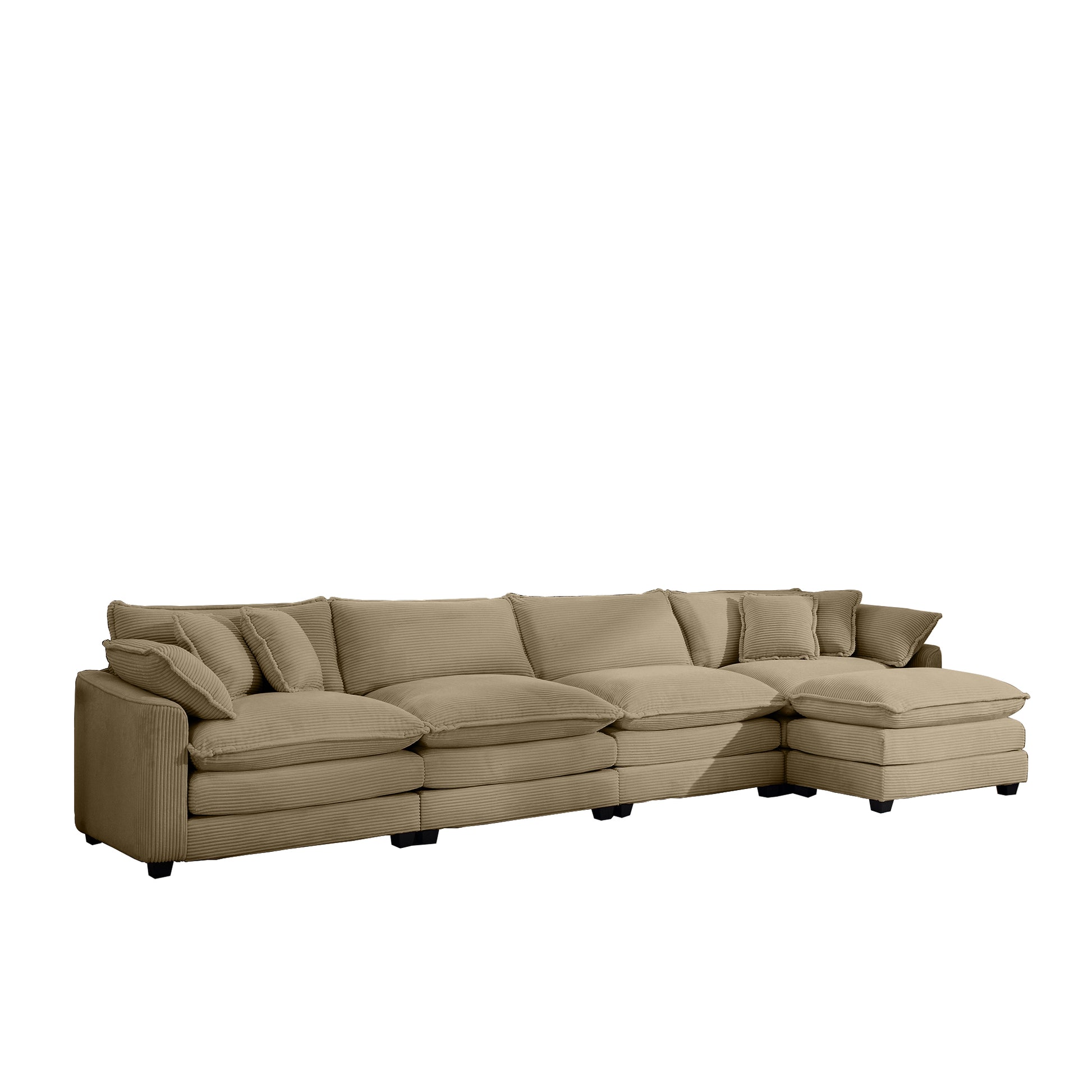 Corduroy Sofa Modern Upholstered 4 Seater With With 1 Footstool Corduroy Fabric Sofaoffice Living Room Apartment Comfort Sofa, Easy To Assemble With 2 Arm Pillows And 4 Throw Pillows Tan Corduroy 4 Seat