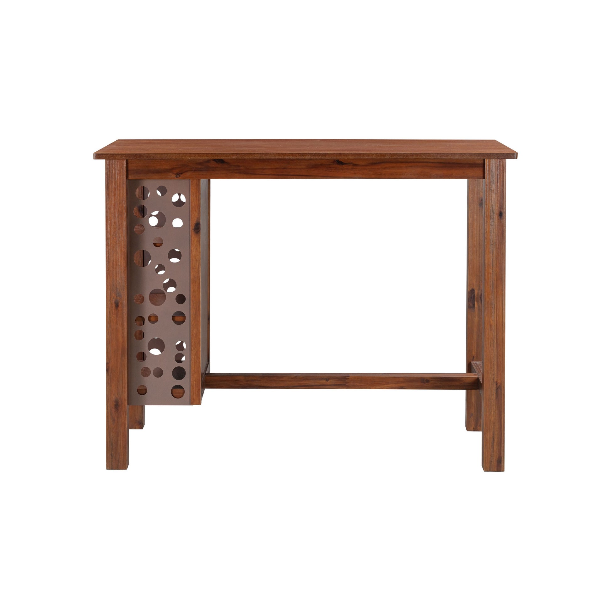 Bada 47 Inch Rectangular Bar Table With 3 Shelves And Metal Accents, Brown Brown Acacia Wood