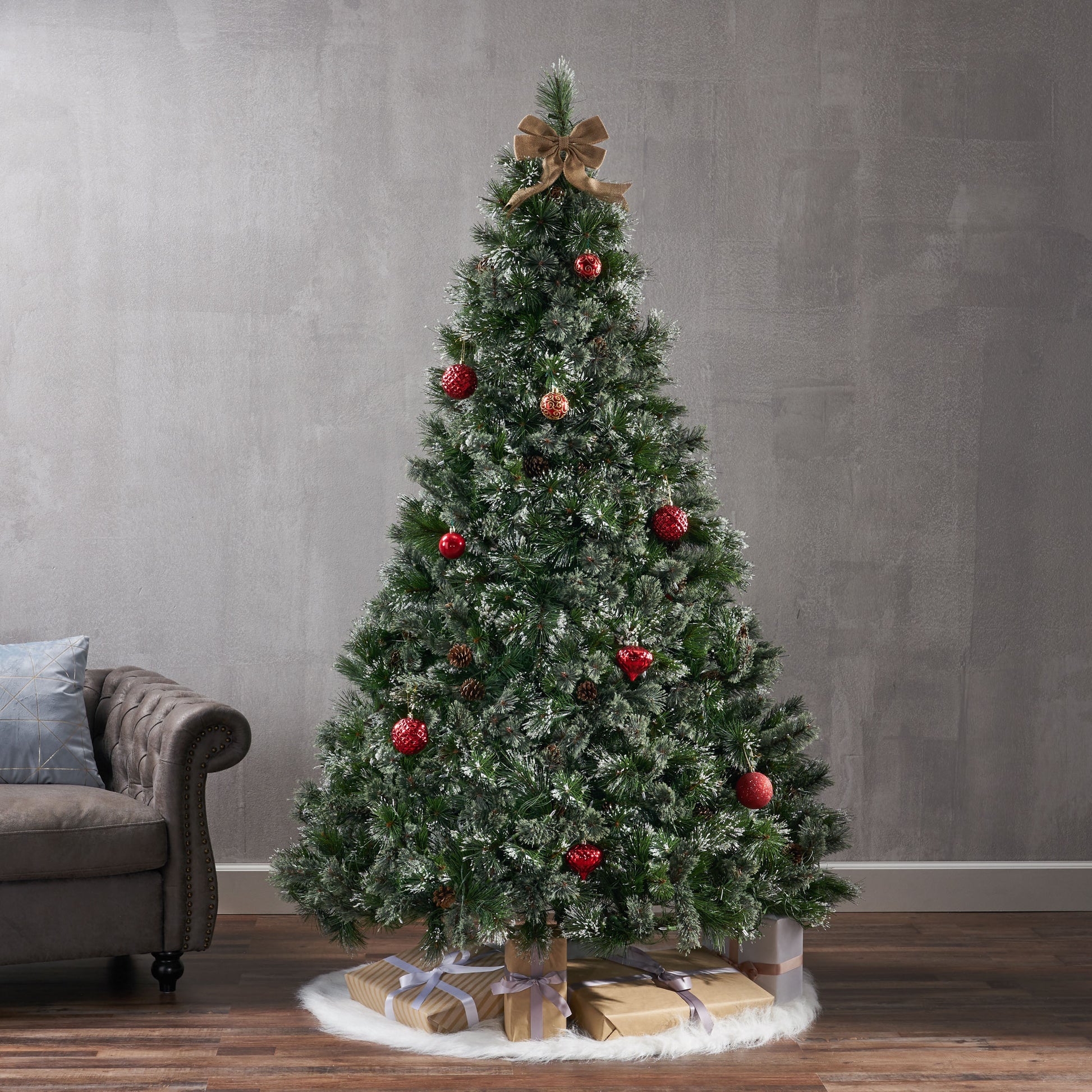 7' Cashmere And Snow Bristle Mixed Tree With 75Pine Cones And 900 Led Lights Ul,1233Tips,Dia:59 Green Pvc