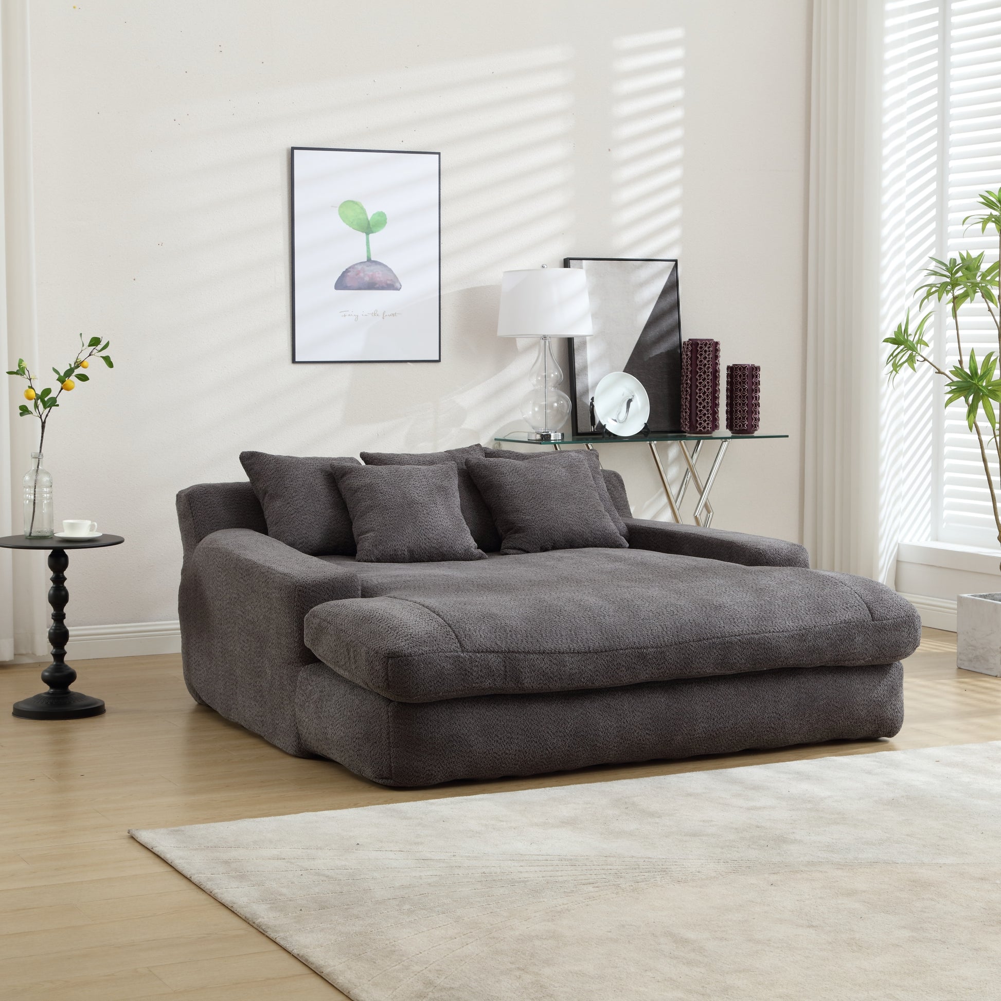 Coolmore Chenille 2 Seater Lazy Sofa With 5 Back Pillows,Comfy Sofa Deep Seat Couch For Living Room,Club Gray Gray Foam Chenille 2 Seat