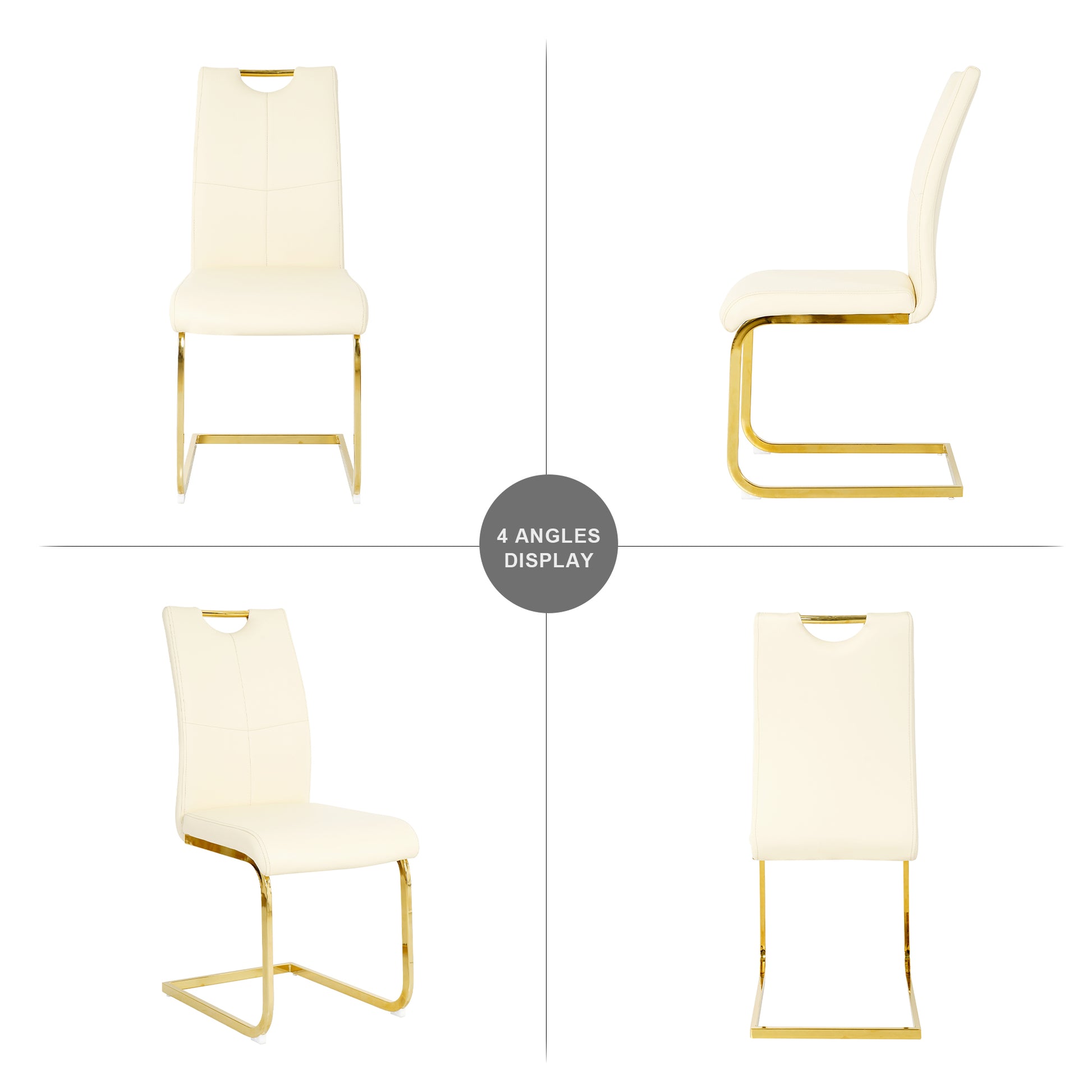 Modern Light Yellow Pu Dining Chair Living Room Chair Upholstered Chair, Gold Metal Chair Leg Design, Kitchen, Living Room, Bedroom, Dining Room Side Chair Set Of 4 Light Yellow Metal