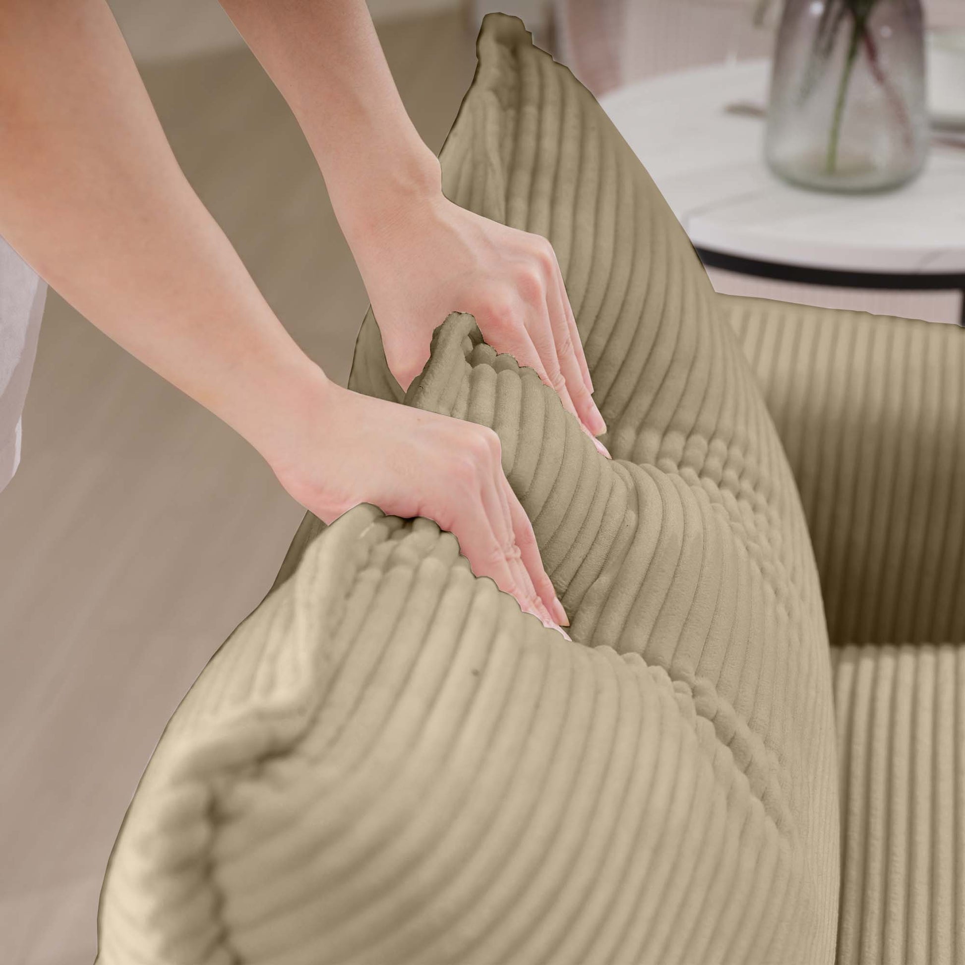 Modern Living Room Sofa Two Piece Set, Suitable For Living Room And Bedroom Sofa Set, Consists Of A Single Seat And A 3 Seater Sofas, Tan Corduroy Tan Corduroy 3 Seat