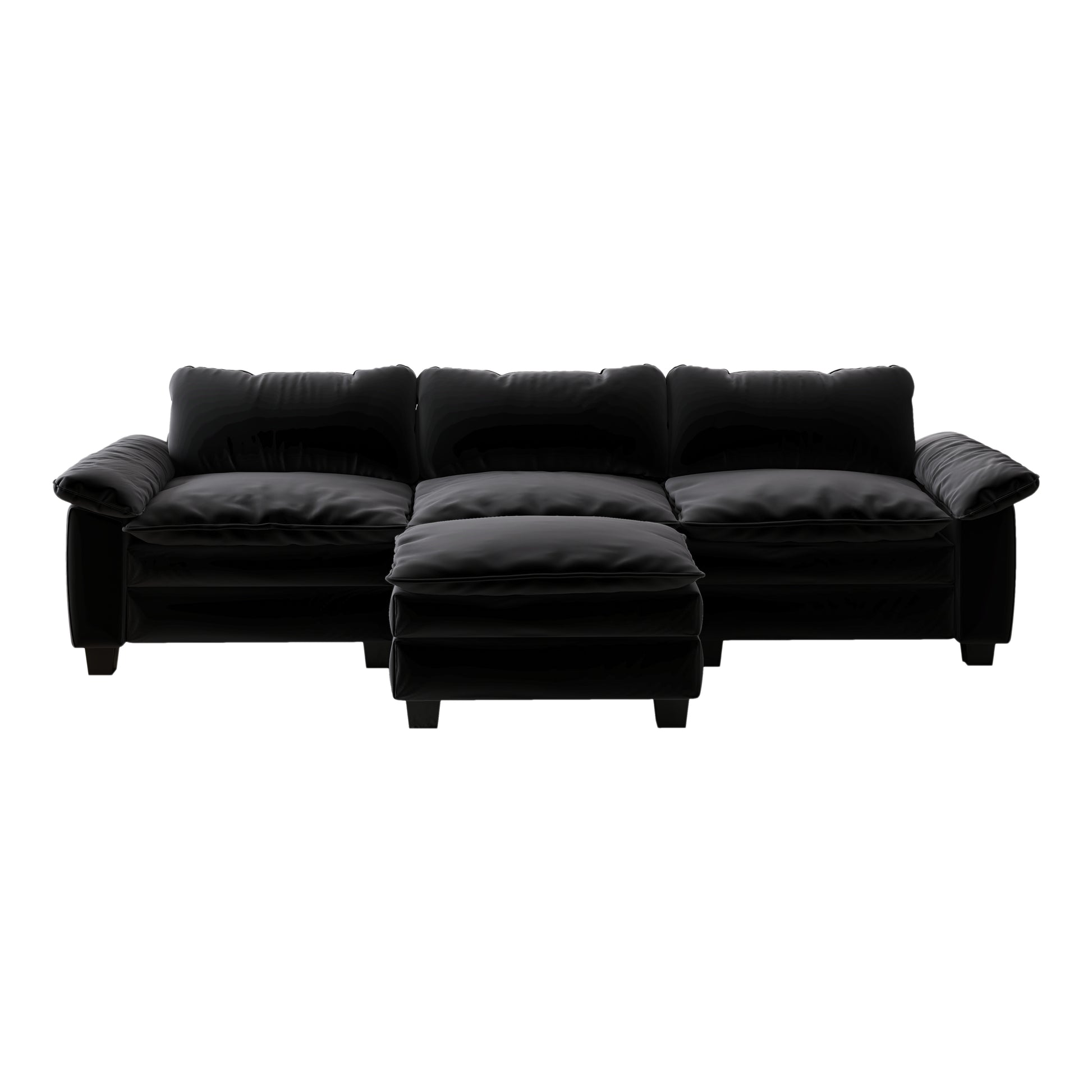 Living Room Furniture Luxury Sectional Sofa Couch With Ottoman Soft Velvet Upholstered Sofa Black Black Foam Velvet 3 Seat