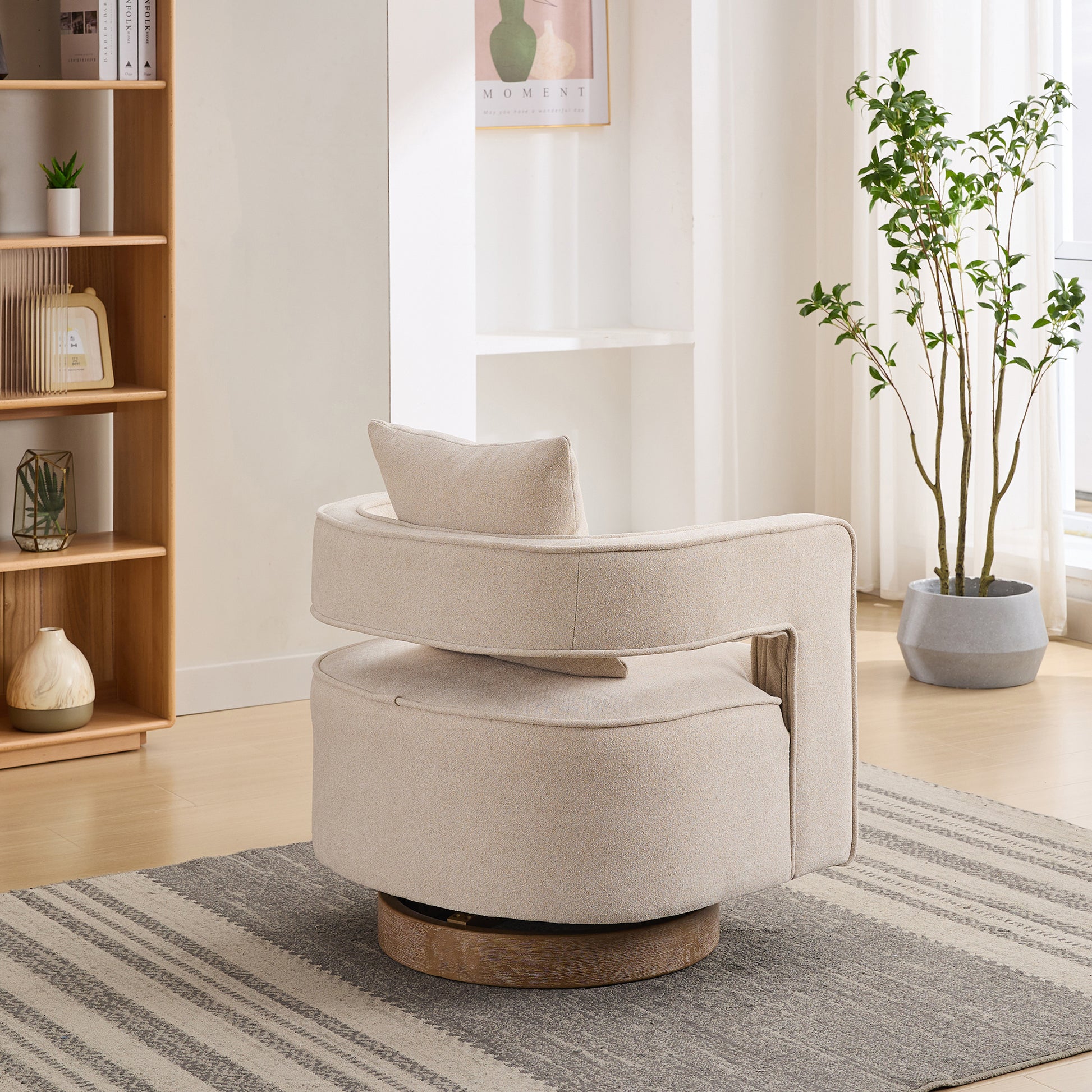 29.1"W Swivel Accent Open Back Chair Modern Comfy Sofa Chair With Weathered Base For Nursery Bedroom Living Room Hotel Office, Club Chair Leisure Arm Chair For Lounge Beige,Linen Blend Beige Linen Blend