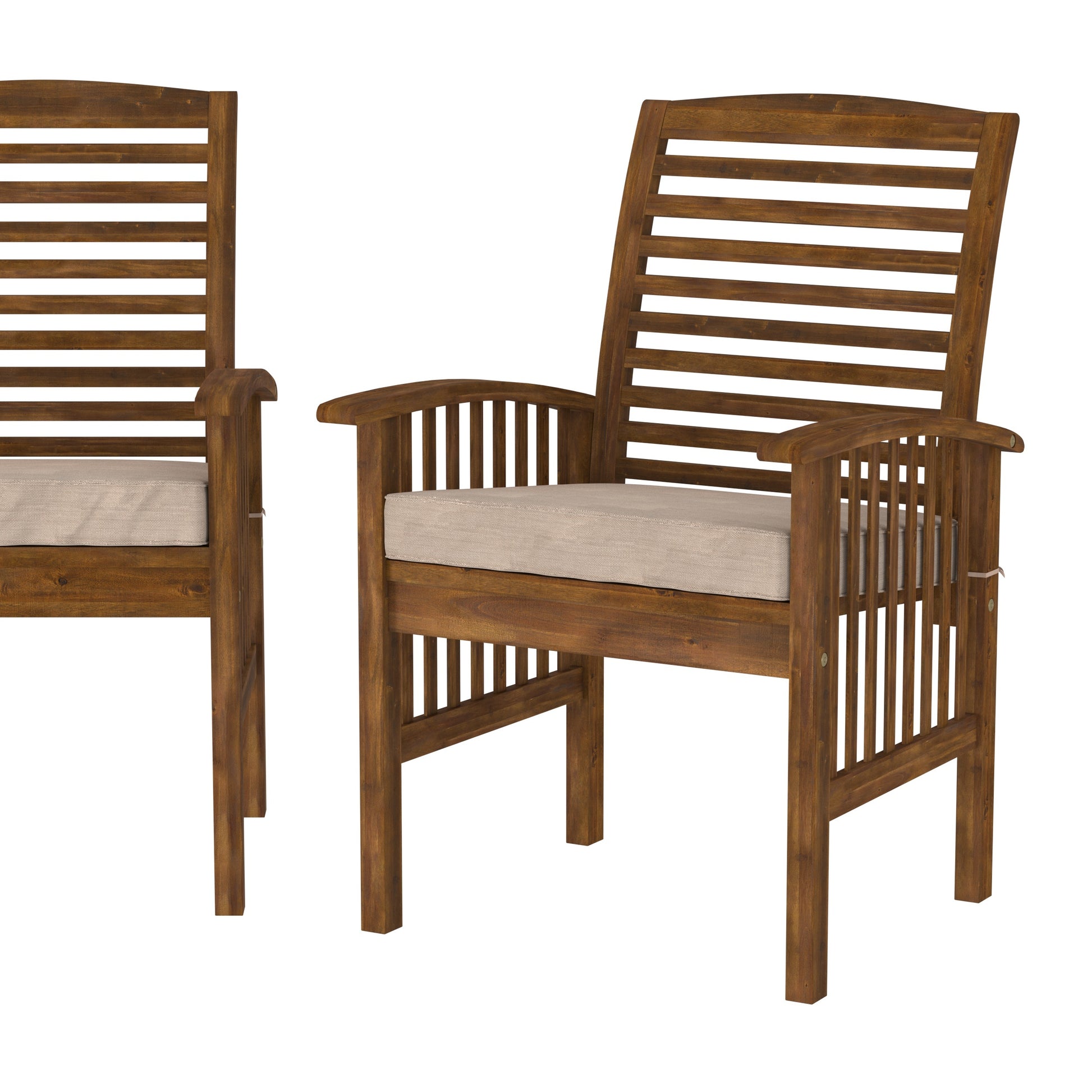 Modern 2 Piece Slat Back Patio Chairs With Cushions Dark Brown Dark Brown Polyester Acacia Wood