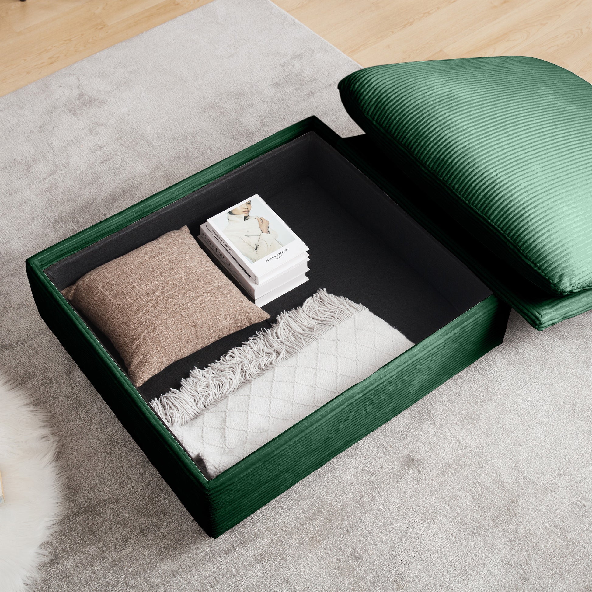 Corduroy Fabric Ottomans Footrest To Combine With 2 Seater Sofa, 3 Seater Sofa And 4 Seater Sofa, Green Corduroy Green Corduroy