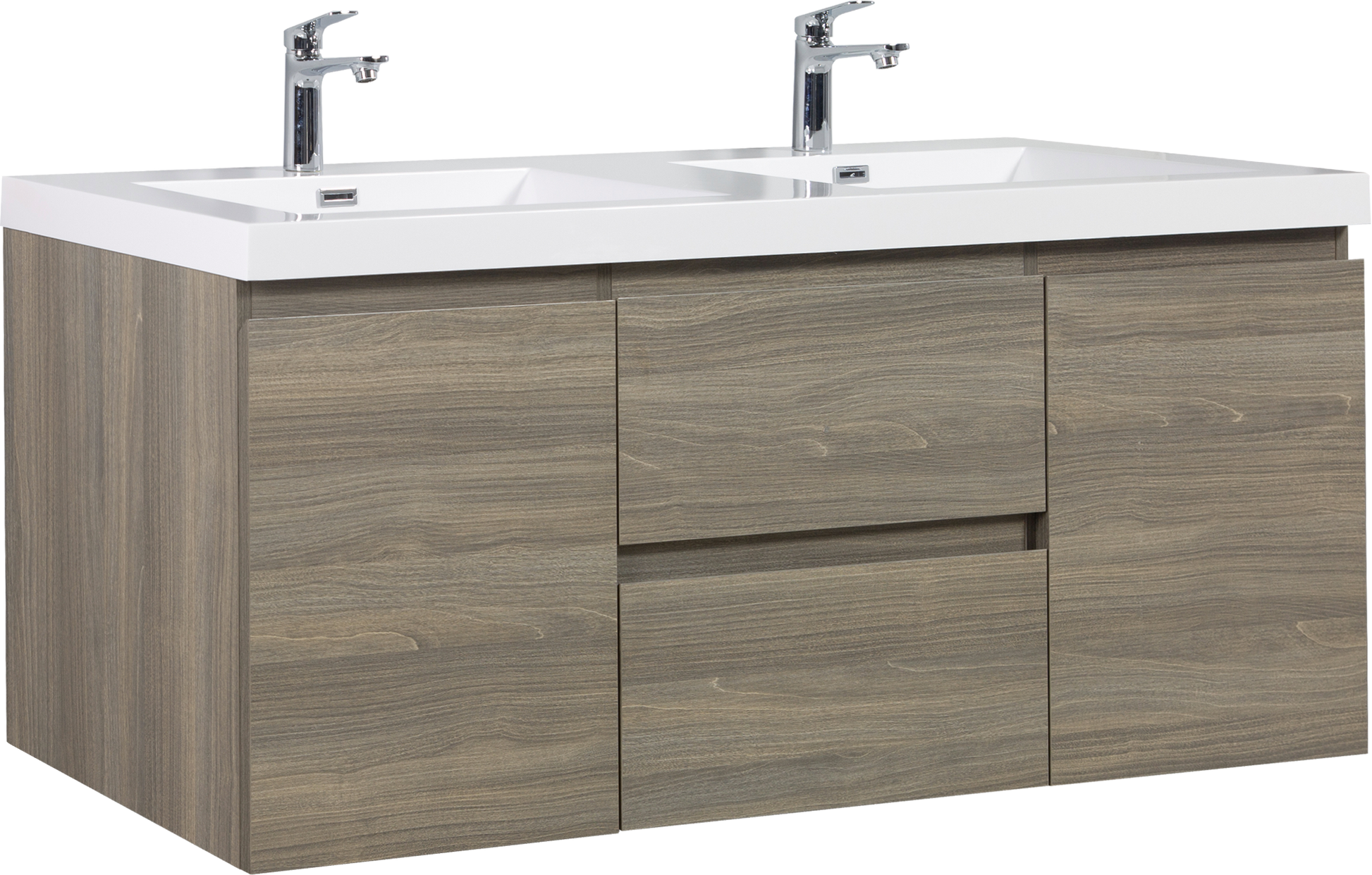 60" Floating Bathroom Vanity With Sink, Modern Wall Mounted Bathroom Storage Vanity Cabinet With Double Resin Top Basins And Soft Close Drawers, Ash Grey 24V11 60Dag 2 Grey 2 Bathroom Wall Mounted Plywood