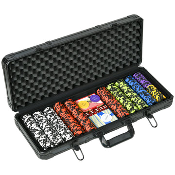 Soozier Poker Chip Set With 6 Denominations, 500 Chips, 14 Gram Clay, Casino Poker Chips With Aluminum Case, 2 Decks Of Playing Cards, Dealer Button & 5 Dice For Texas Hold'Em Black Aluminium