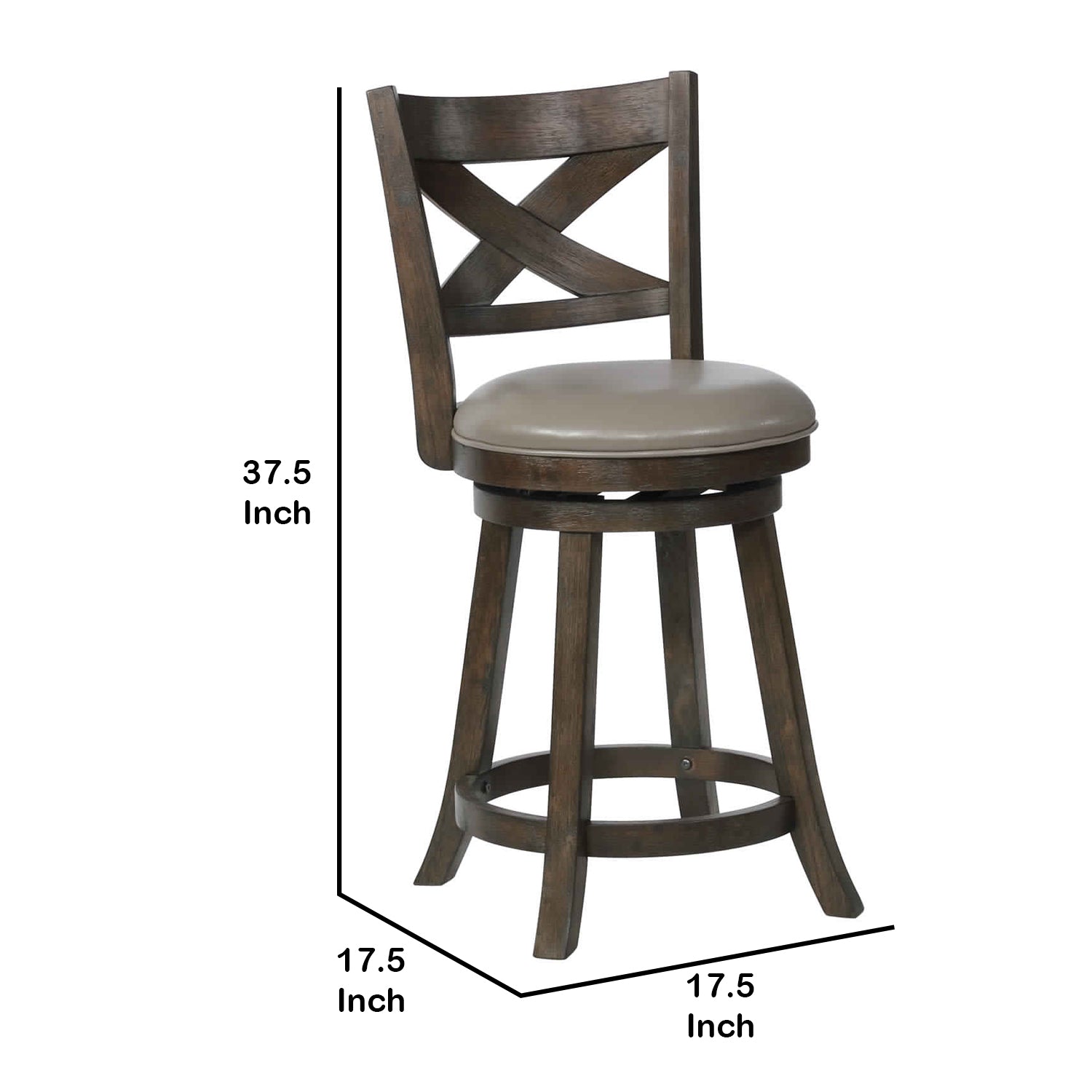 Curved Back Swivel Pub Stool Withseat,Set Of 2, Gray And Brown Gray Solid Wood