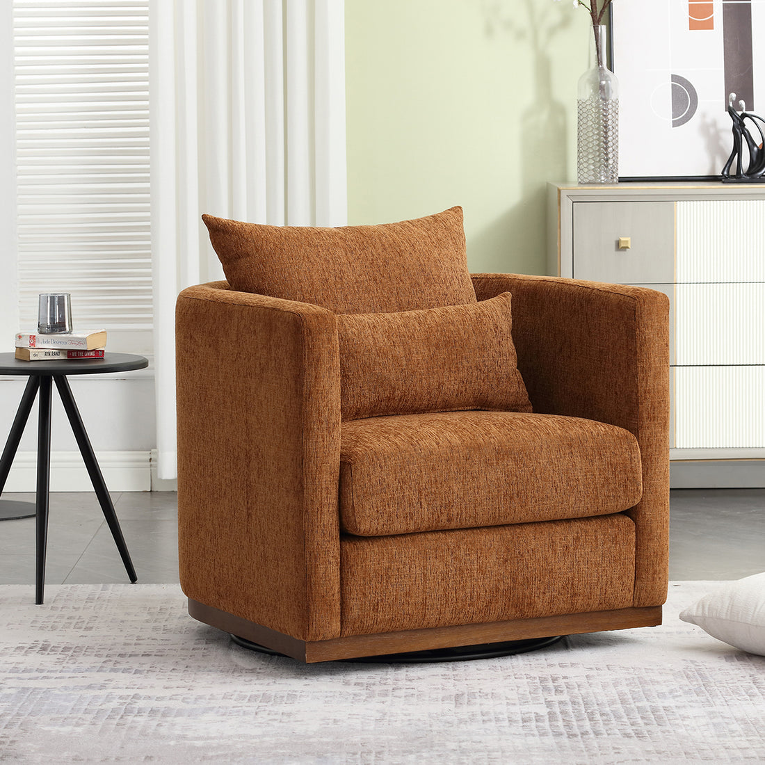 Coolmore Swivel Barrel Chair, Comfy Round Accent Sofa Chair For Living Room, 360 Degree Swivel Barrel Club Chair, Leisure Arm Chair For Nursery, Hotel, Bedroom, Office, Lounge Brown Chenille Brown Primary Living Space Foam Chenille