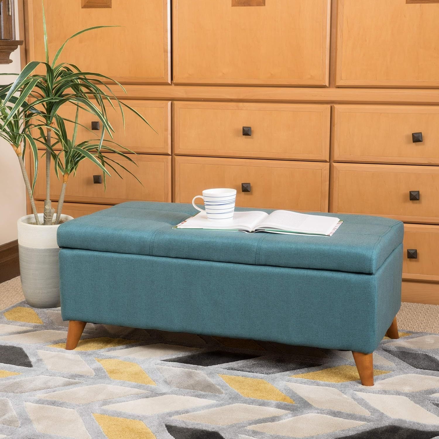 Storage Ottoman Teal Fabric