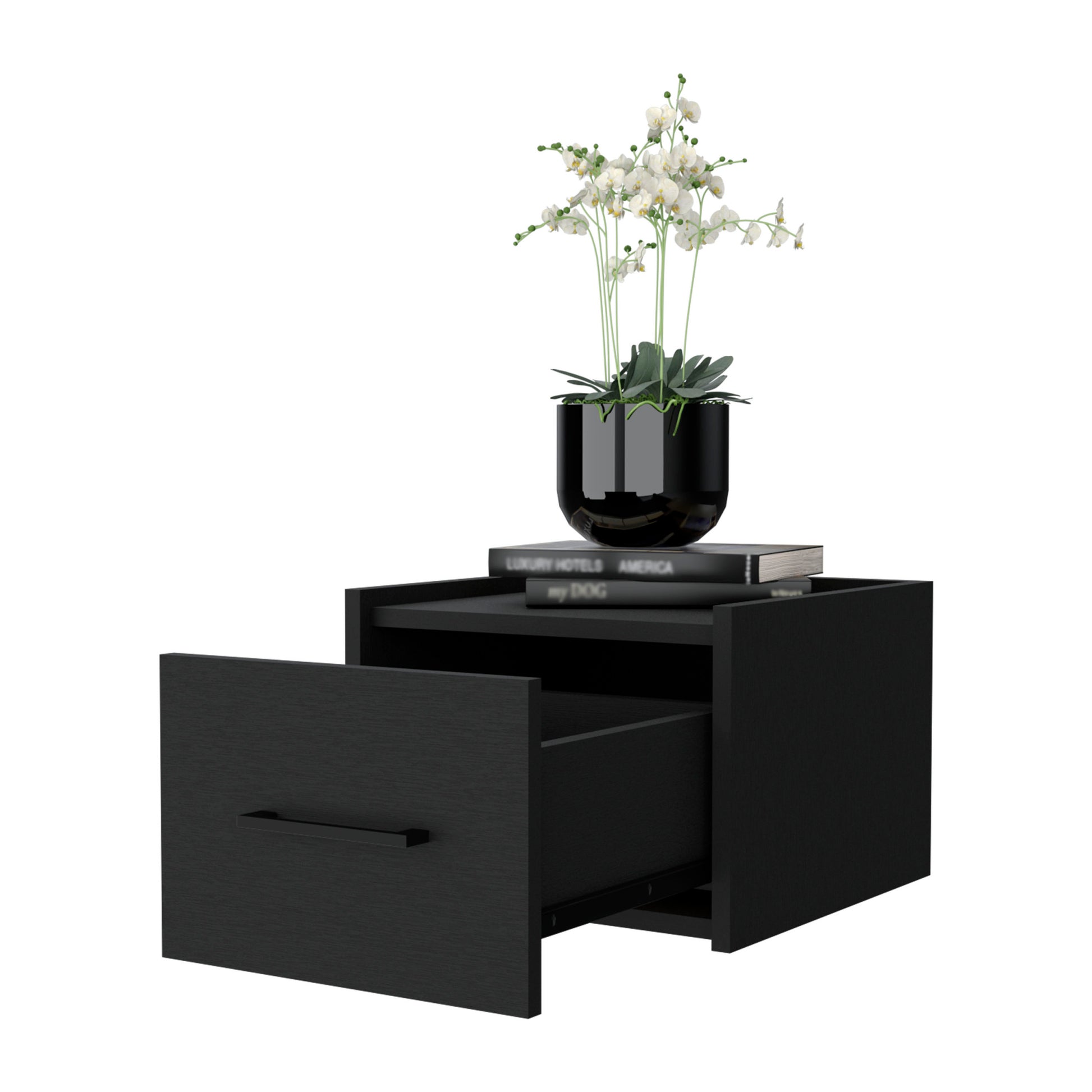 Elfrida Wall Mounted Nightstand, Sleek Single Drawer Design With Spacious Top Shelf Black 1 Drawer Floating Contemporary Melamine Engineered Wood