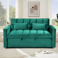 Modern Flannel Double Sofa With Folding Bed, Small Double Sofa With Three In One Convertible Sofa Bed, Adjustable Backrest And Storage Space, Including Pillows, Perfect For Living Room Or Bedroom Twin Green Solid Wood