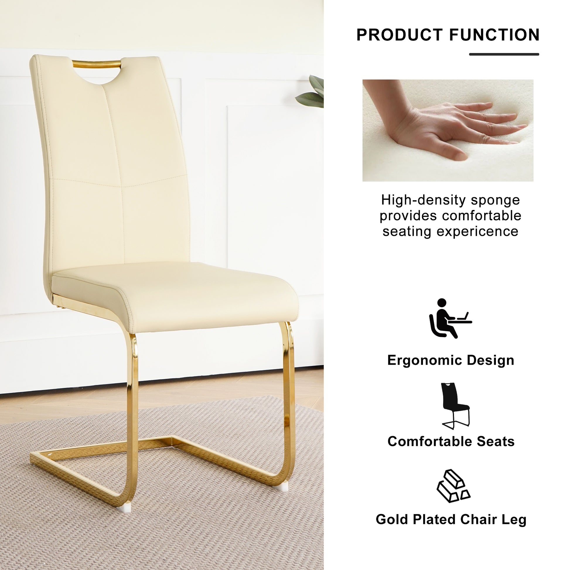 Modern Pu Dining Chair Living Room Chair Upholstered Chair, Gold Metal Chair Leg Design, Kitchen, Living Room, Bedroom, Dining Room Side Chair Set Of 2 Light Yellow Metal