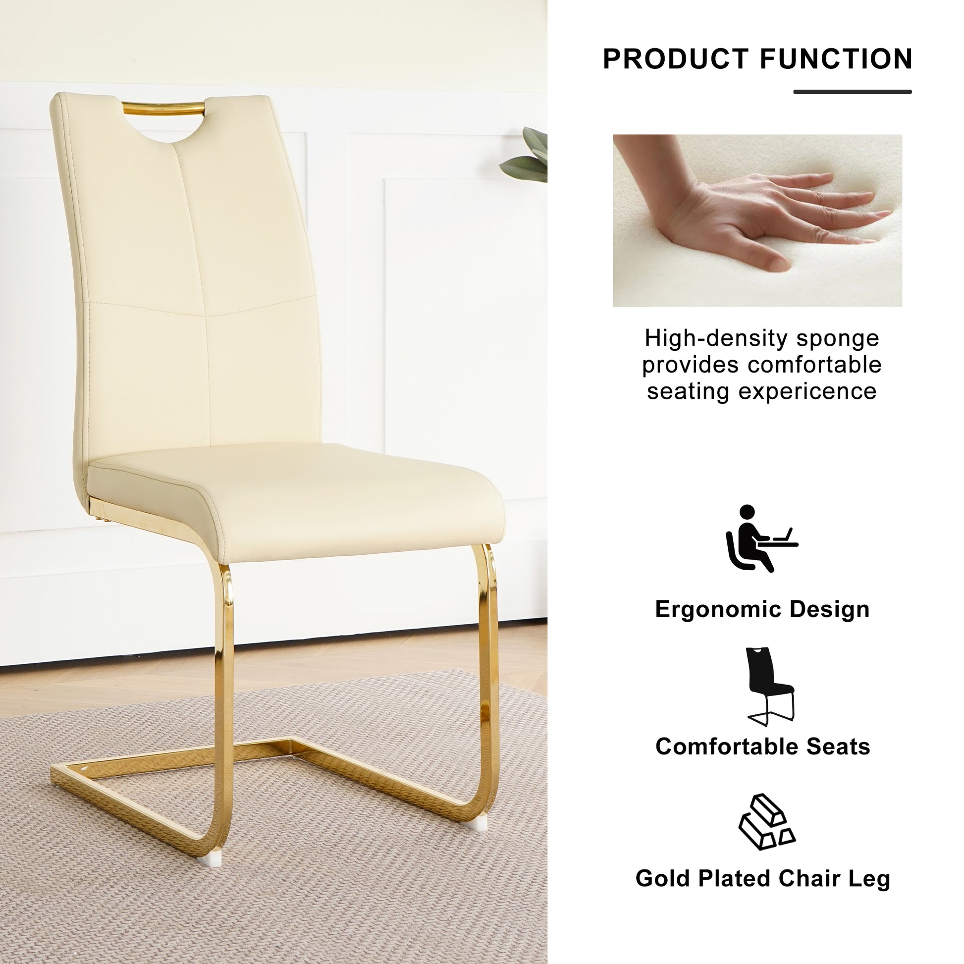 Modern Light Yellow Pu Dining Chair Living Room Chair Upholstered Chair, Gold Metal Chair Leg Design, Kitchen, Living Room, Bedroom, Dining Room Side Chair Set Of 4 Light Yellow Metal