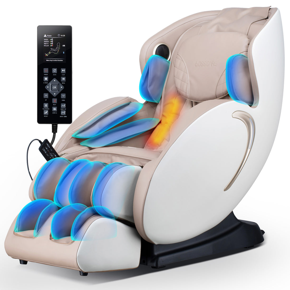 Bosscare 3D Zero Gravity Massage Chair,Full Body Shiatsu Recliner With App Beige Beige Gold Leather Leather