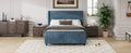 50.7'' High Headboard Corduroy Upholstered Bed Frame With Vertical Stripe Wingback And High Footboard No Box Spring Needed, Queen Size, Blue Box Spring Not Required Queen Blue Wood Bedroom Modern