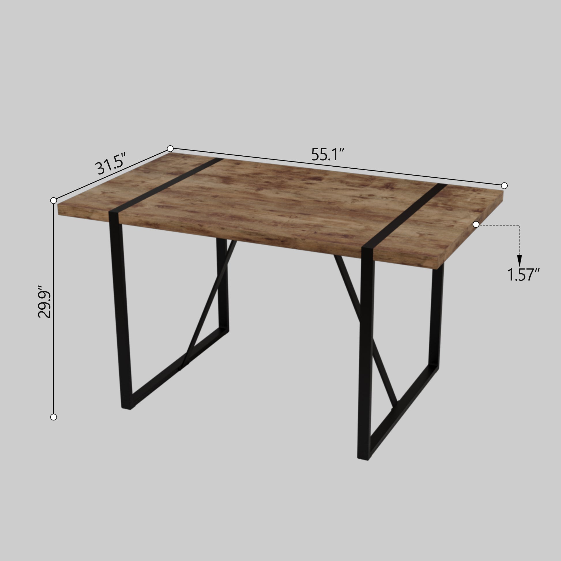 55 "Rural Industrial Rectangular Mdf Dark Wood Dining Table, 4 6 People, 1.5" Thick Engineering Wood Tabletop And Black Rectangular Metal Legs, Used For Writing Desk, Kitchen, Terrace, Dining Room Wood Kitchen Mdf