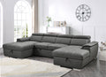 U Shaped Sleeper Sofa, 121 Inch Overisze 2 In 1 Pull Out Bed, Sectional Sleeper Sofa With Double Storage Chaise For Living Room Furniture, Charcoal Grey Light Brown Wood Primary Living Space Medium Duty Eucalyptus 6 Seat Charcoal Grey Polyester Soft