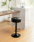 Round Storage Bar Stool Set Of 2, Black Faux