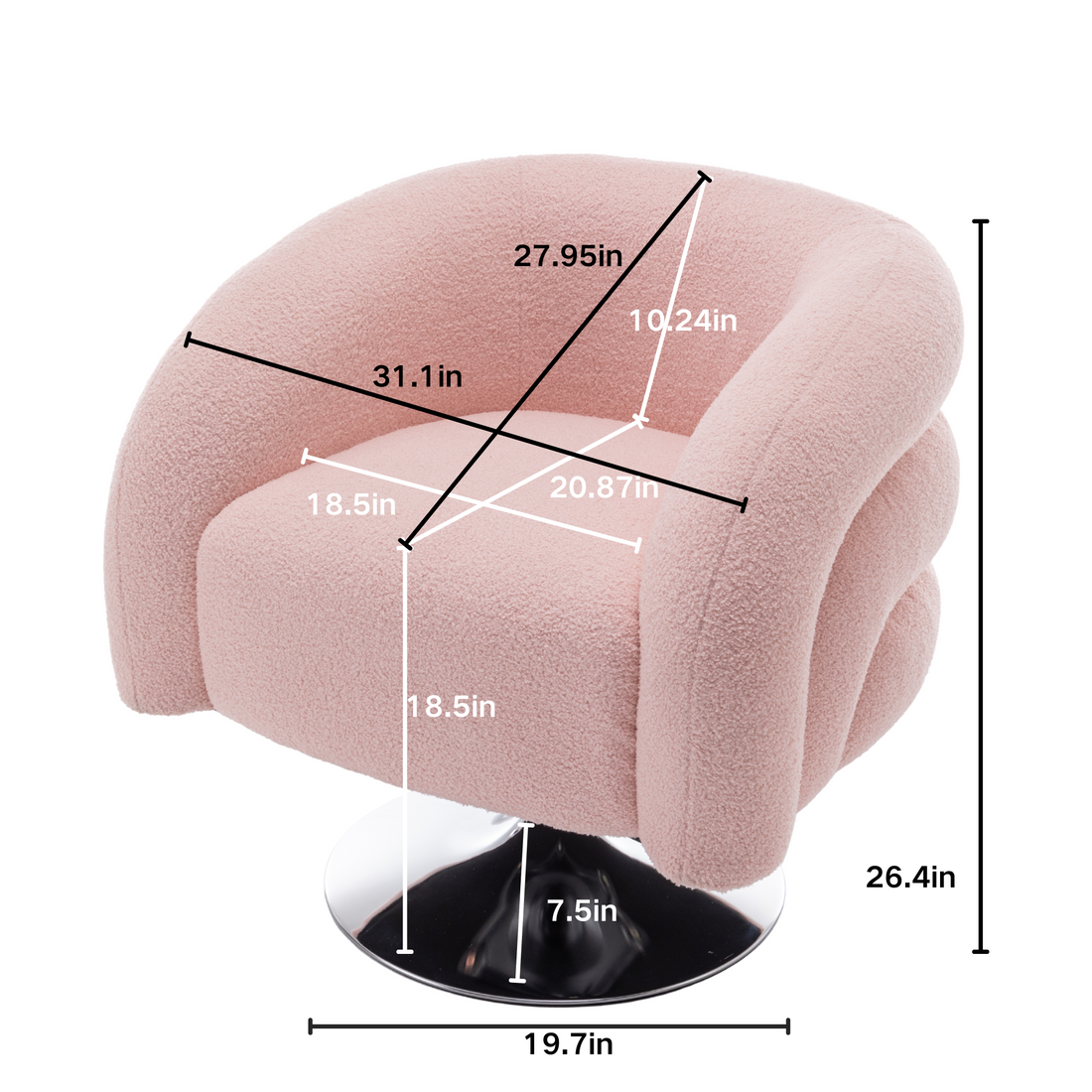 Modern Style Pink Single Swivel Sofa Chair, Teddy Upholstered Single Sofa With Round And Fluffy Reading Chair, Suitable For Living Room, Bedroom, Corner. Pink Bedroom Modern Wood