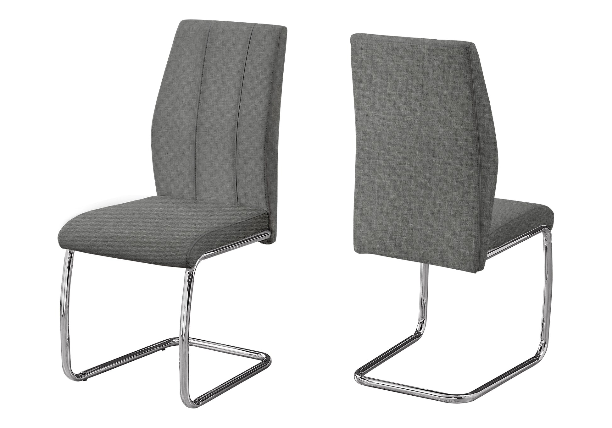 Dining Chair, Set Of 2, Side, Upholstered, Kitchen, Dining Room, 39" Height, Grey Fabric, Chrome Metal, Contemporary, Modern Grey Foam Polyester