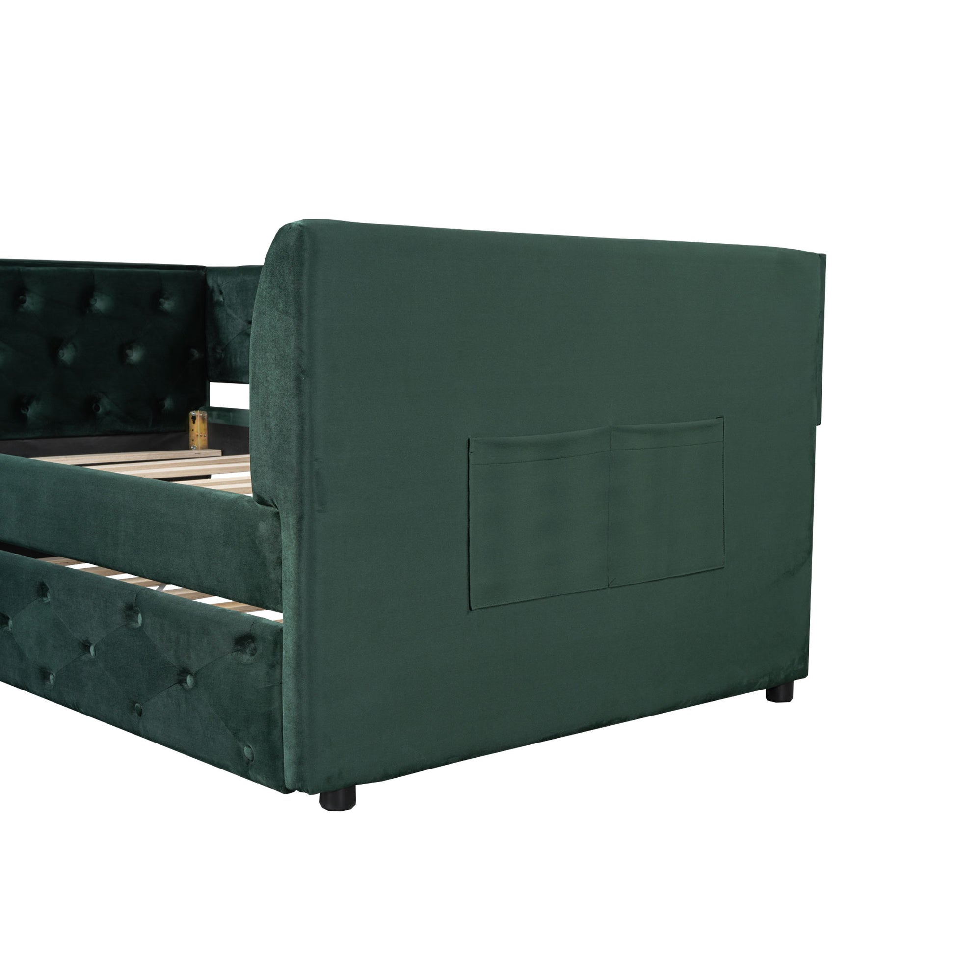 Twin Size Upholstered Velvet Tufted Daybed With Trundle, Green Box Spring Not Required Twin Green Wood Daybeds Velvet Solid Wood Mdf,Velvet