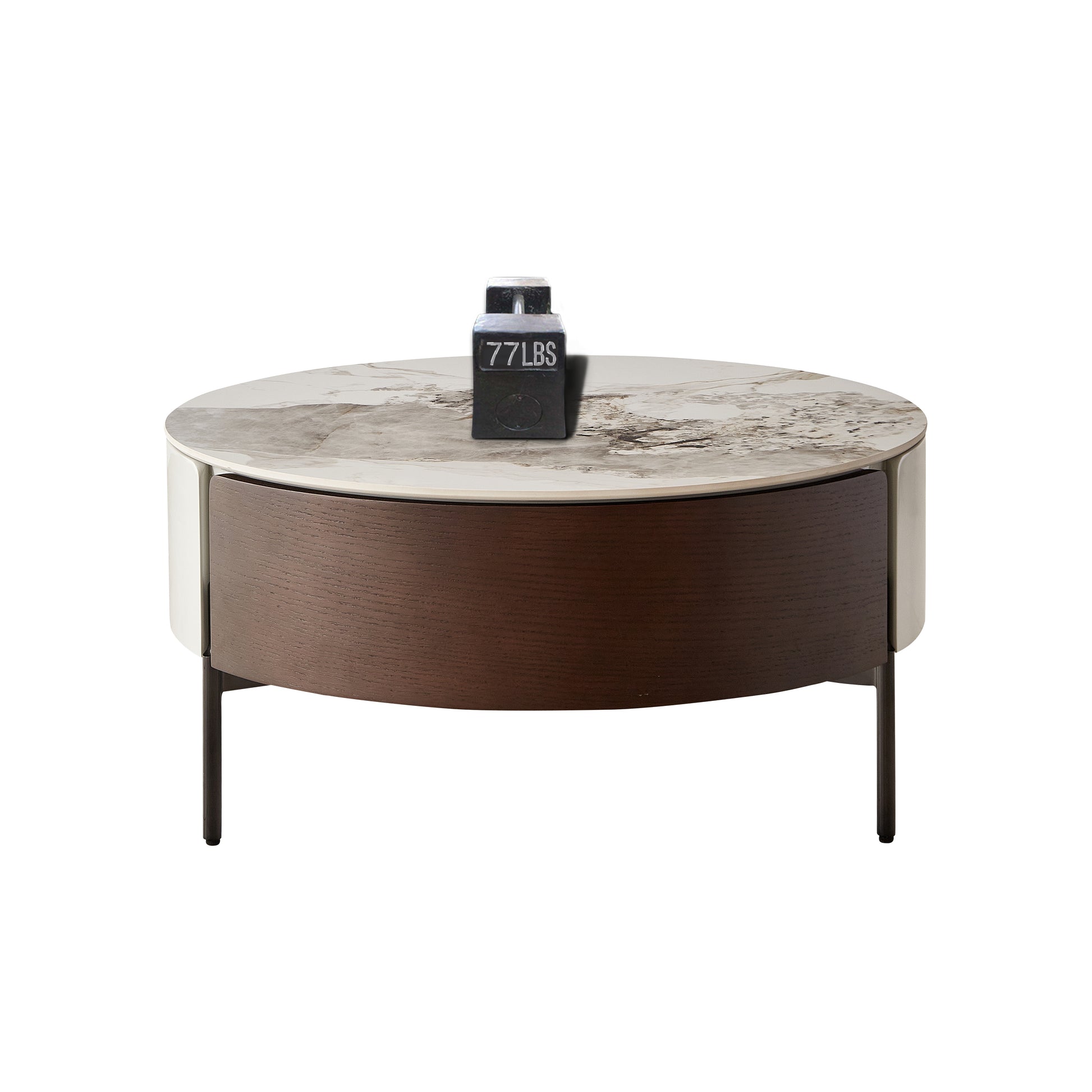 Modern Round White & Reall Wood Color Coffee Table With Drawers And Metal Legs,Drum Coffee Table With Golden Legs Circular Center Table With Ceramic Pattern Top For Living Room Apartment Office White White Natural Ceramic Mdf