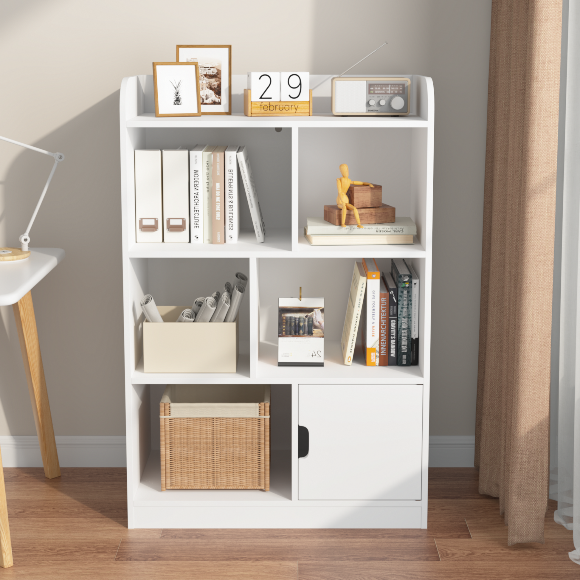 Kids Bookcase, Bookshelf With 6 Compartments, Freestanding Shelves And Cube Organizer, For Bedroom Living Room Office Closet School In White White Mdf