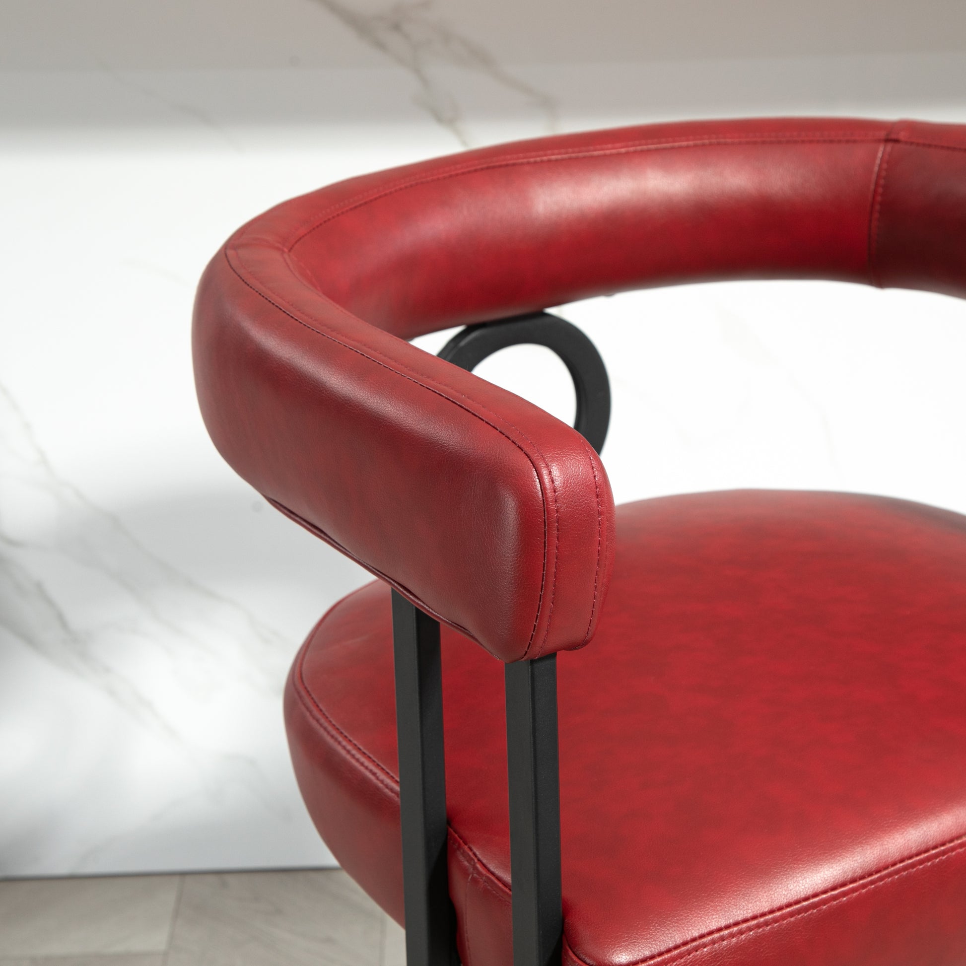 Coolmore Bar Stools Set Of 2, Modern Bar Stool With Back, Black Metal Frames, Upholstered Bar Stools For Kitchen Island, Pub, Club Wine Red Pu Wine Red Dining Room Foam Pu Leather