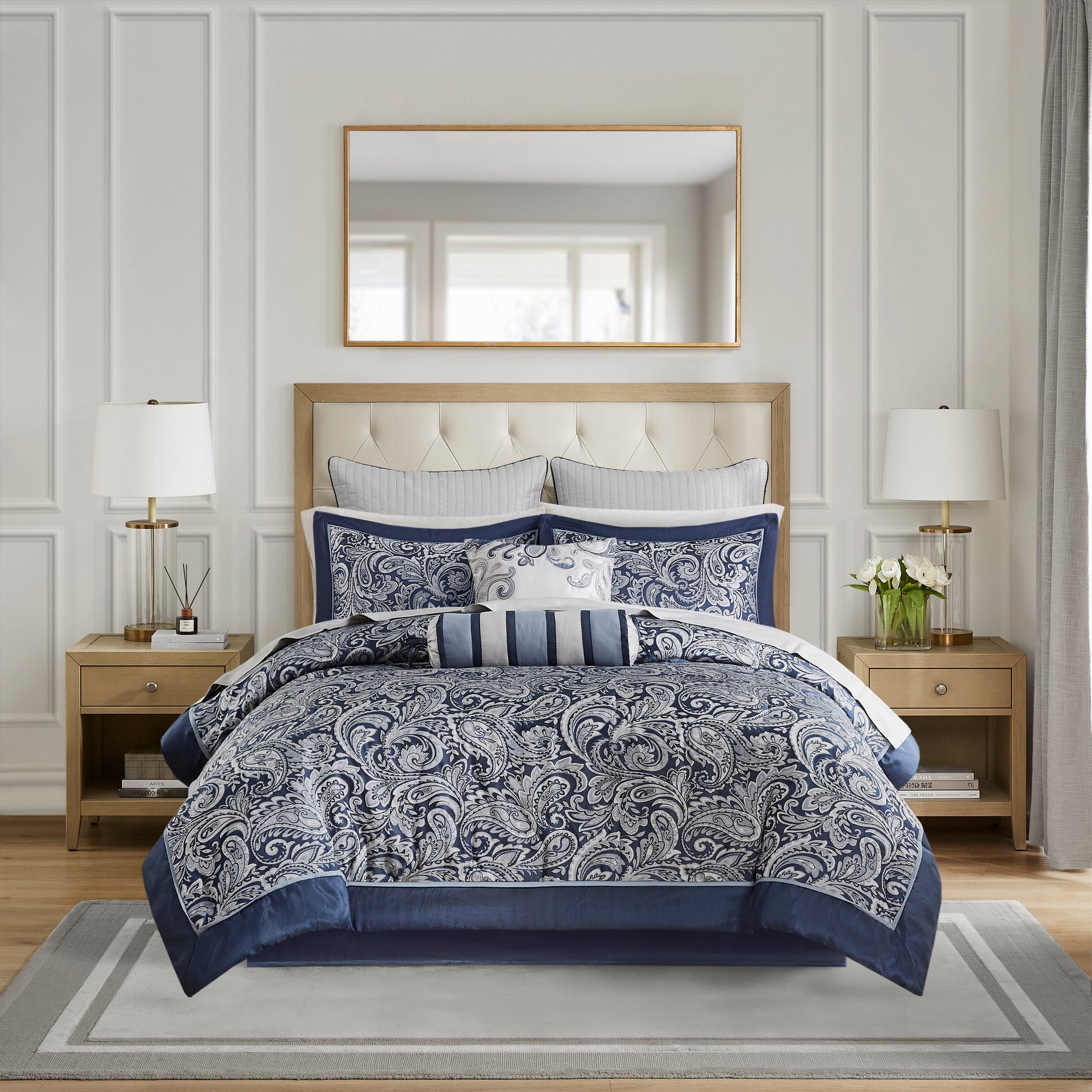 12 Piece Comforter Set With Cotton Bed Sheets Navy Cal King California King Navy Polyester