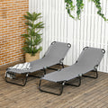 Outsunny 2 Piece Folding Chaise Lounge Pool Chairs, Outdoor Sun Tanning Chairs With 5 Level Reclining Back, Steel Frame For Beach, Yard, Patio, Dark Gray Dark Grey Steel