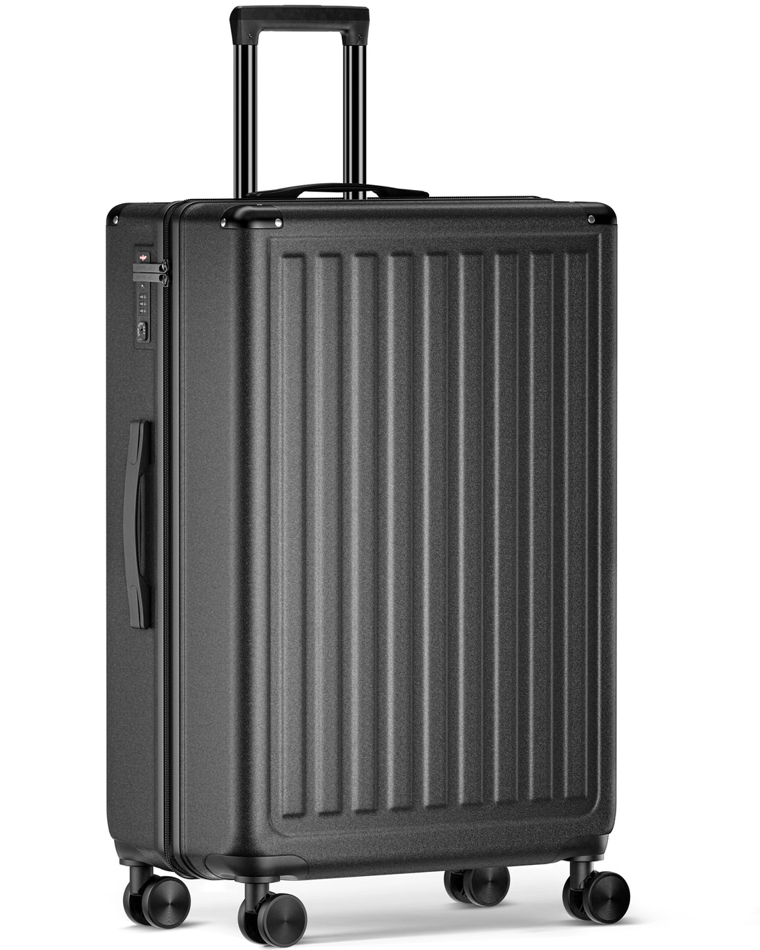 28 Inch Checked Travel Luggage With Tsa Lock&Spinner Wheels, Abs Pc Hardside Lightweight Suitcase Black Abs Pc