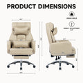 Swivel Ergonomic Office Chair, Technology Leather High Back Office Chair With Lumbar Support Headrest, Sedentary Comfortable Boss Chair, 155 Reclining Computer Chair Colorbeige Caster Wood Beige Office Foam American Design,American Traditional,European