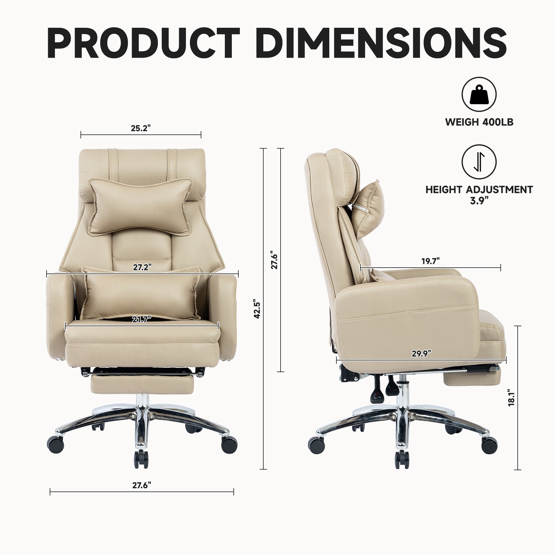 Swivel Ergonomic Office Chair, Technology Leather High Back Office Chair With Lumbar Support Headrest, Sedentary Comfortable Boss Chair, 155 Reclining Computer Chair Colorbeige Caster Wood Beige Office Foam American Design,American Traditional,European