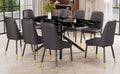 1 Table And 8 Chairs Set.A Rectangular Dining Table With A Imitation Marble Black Table Top And Black Metal Legs.Paired With 8 Chairs With Pu Leather Seat Cushion And Black Metal Legs.F 1537,C 007 Black Glass Metal