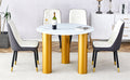 Table And Chair Set, Round Table With White Marble Pattern, Gold Mdf Table Legs, Soft And Comfortable Dining Chair, Suitable For Kitchen And Living Room White Mdf