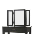 Wooden Vanity Set With 3 Sided Mirror And Padded Stool, Black Black Solid Wood