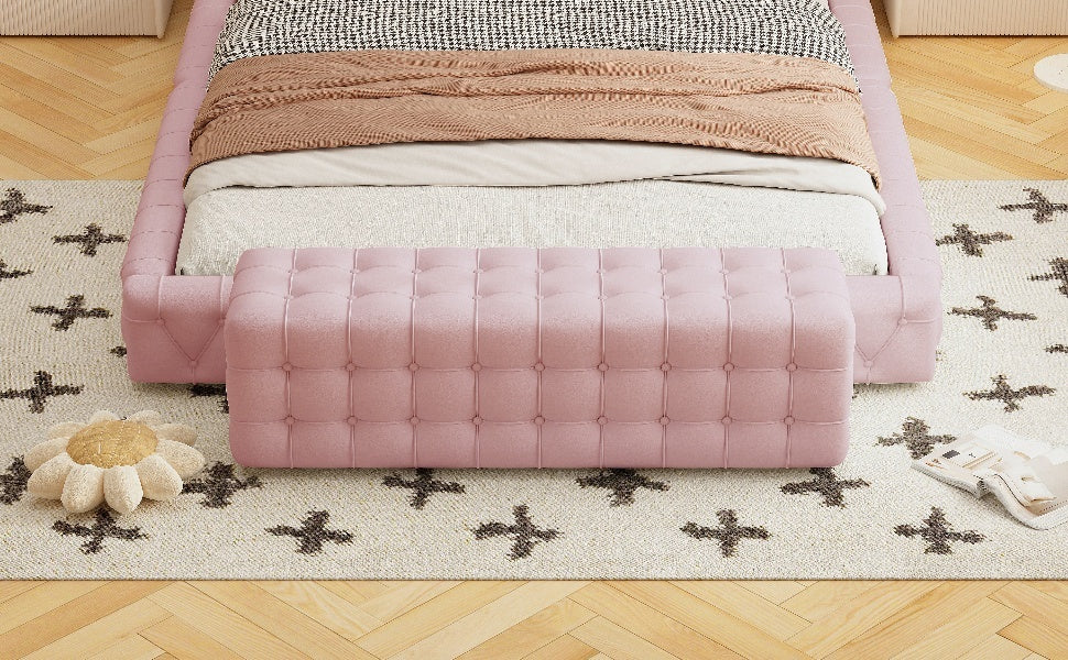 All Covered Velvet Upholstered Ottoman, Rectangular Footstool, Bedroom Footstool, No Assembly Required, Elegant And Luxurious, Pink Pink Mdf