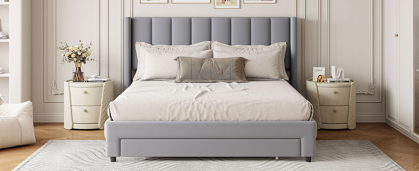 Full Size Storage Bed Velvet Upholstered Platform Bed With A Big Drawer Gray Old Sku:Wf296850Aae Full Gray Velvet